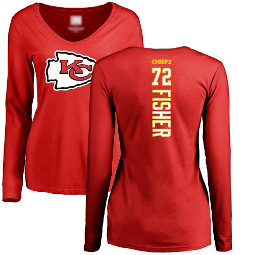 Women Football Kansas City Chiefs #72 Fisher Eric Red Backer Slim Fit Long Sleeve T-Shirt